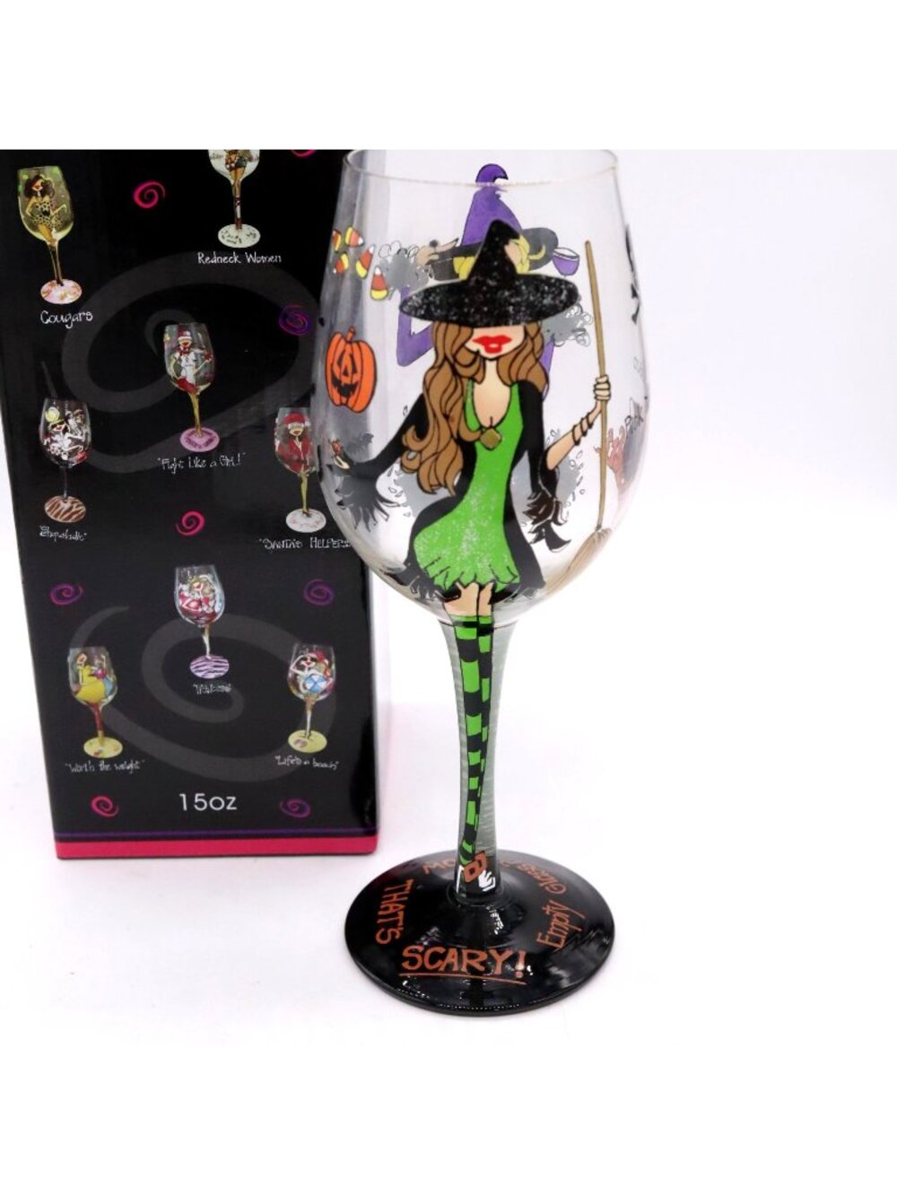 Bottom's Up Hallowine Witch Wine Glass Halloween 95 & Sunny New In Box Rare